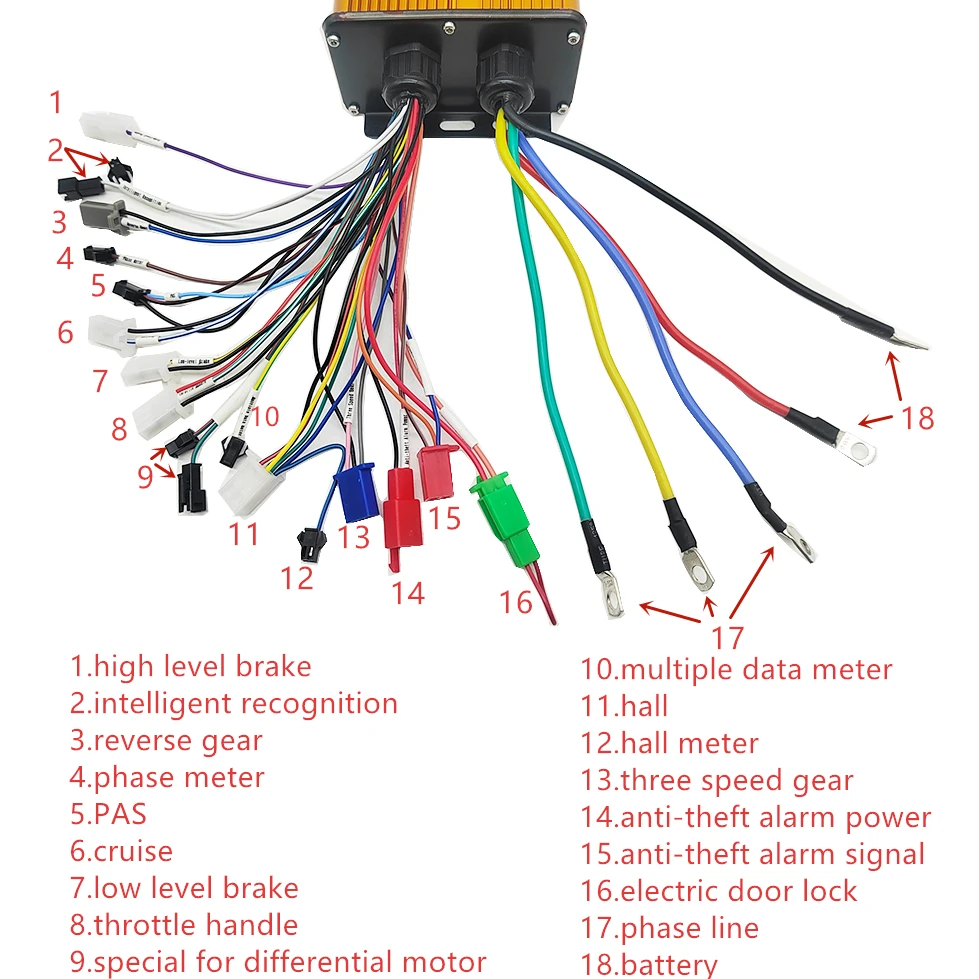 Sinewave Brushless Controller for E-Bike E-Scooter DC Motor 2000-3000W 36-72V 60A High Frequency Inverter Cycling Accessory