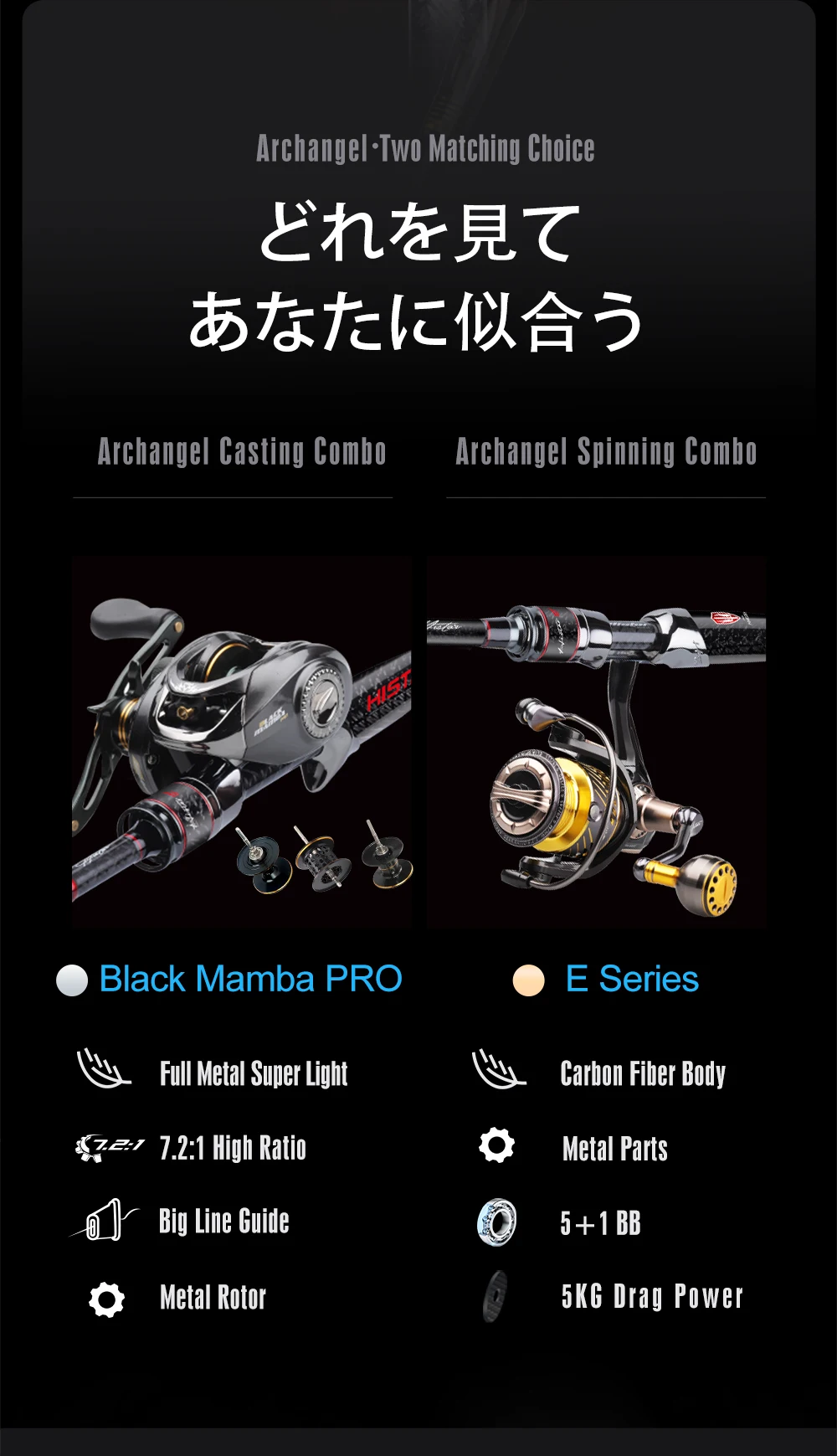 HASIDA Archangel Rod Combo Organic Whole Handle Ultra Grade High Carbon Fuji K SIC Guide Fishing Pole & Spin Baitcast Wheel Set