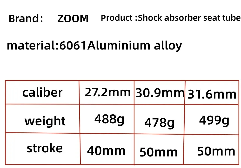 ZOOM Bike Seat Post 27.2/28.6/30.0/30.4/30.9/31.6/33.9mm Mountain bike/Road Bike Seat Post Length 350mm Shock Absorber Seat Post