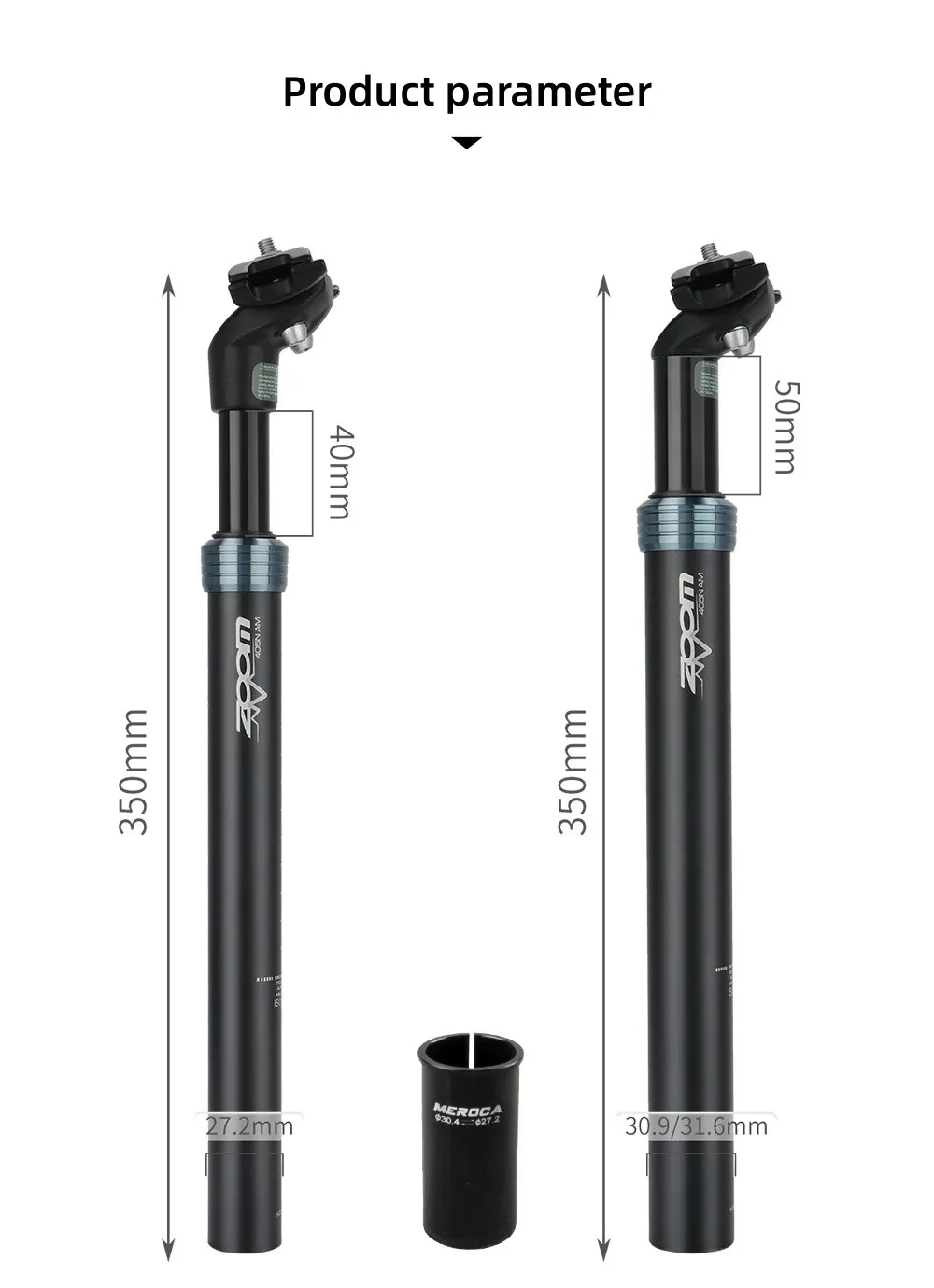ZOOM Bike Seat Post 27.2/28.6/30.0/30.4/30.9/31.6/33.9mm Mountain bike/Road Bike Seat Post Length 350mm Shock Absorber Seat Post