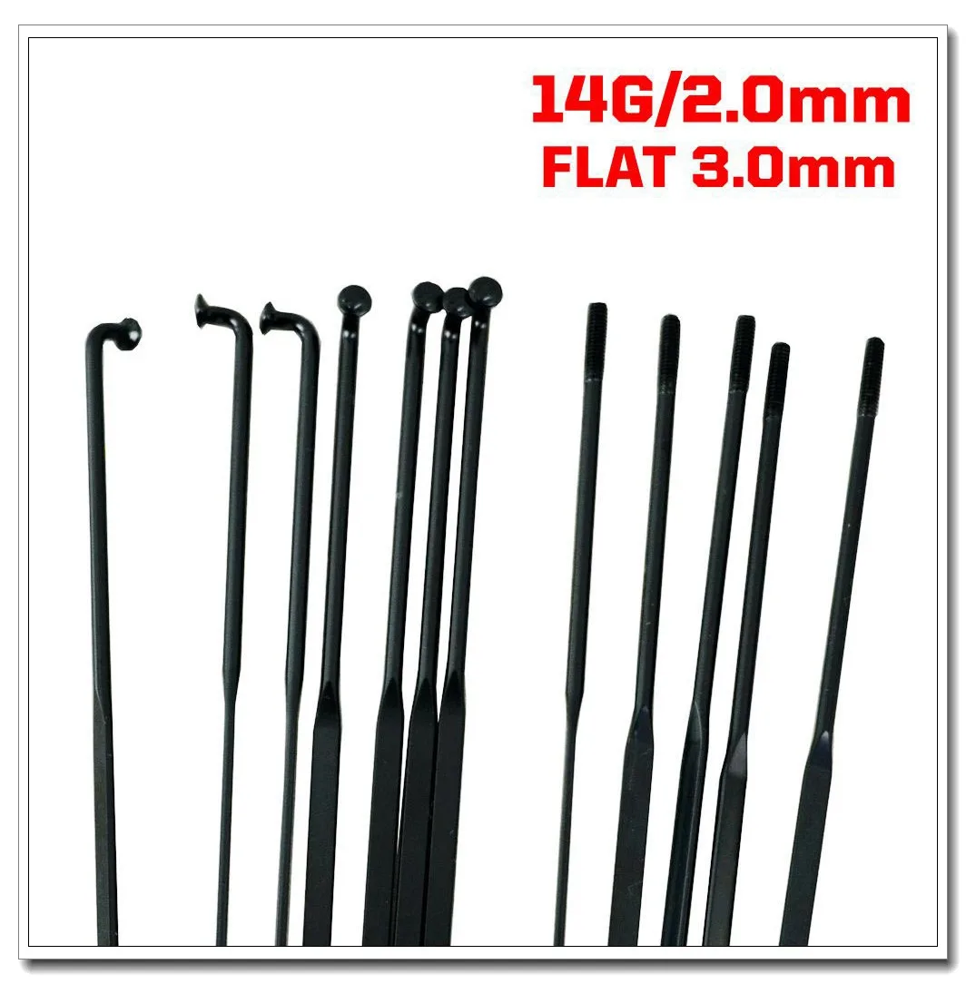 Mtb Bend Flat Spokes 14G Road Bike Wheel Rays 45# Steel 2mm Diameter 3x1.1mm 14mm Copper Cap Nipple J-Bend Spoke Stainless Black