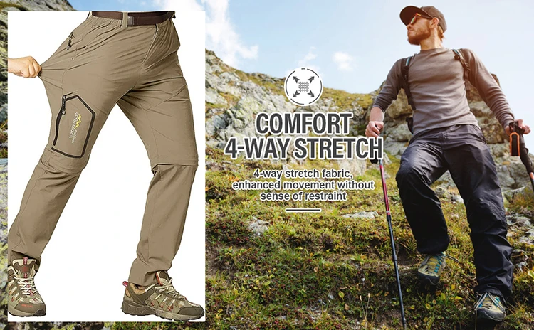 TRVLWEGO Mens Hiking Convertible Pants Waterproof Lightweight Quick Dry Zip Off Fishing Travel Safari Outdoor Cargo Work Trouser