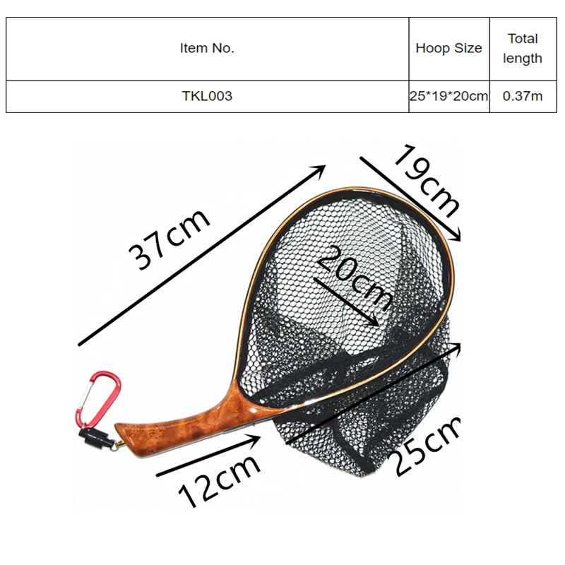 TAKEDO-Fly Fishing Landing Net, Soft Rubber Mesh Trout Net, Cinnamomum Camphora, Wooden Handle Catch and Release Net, TKL003