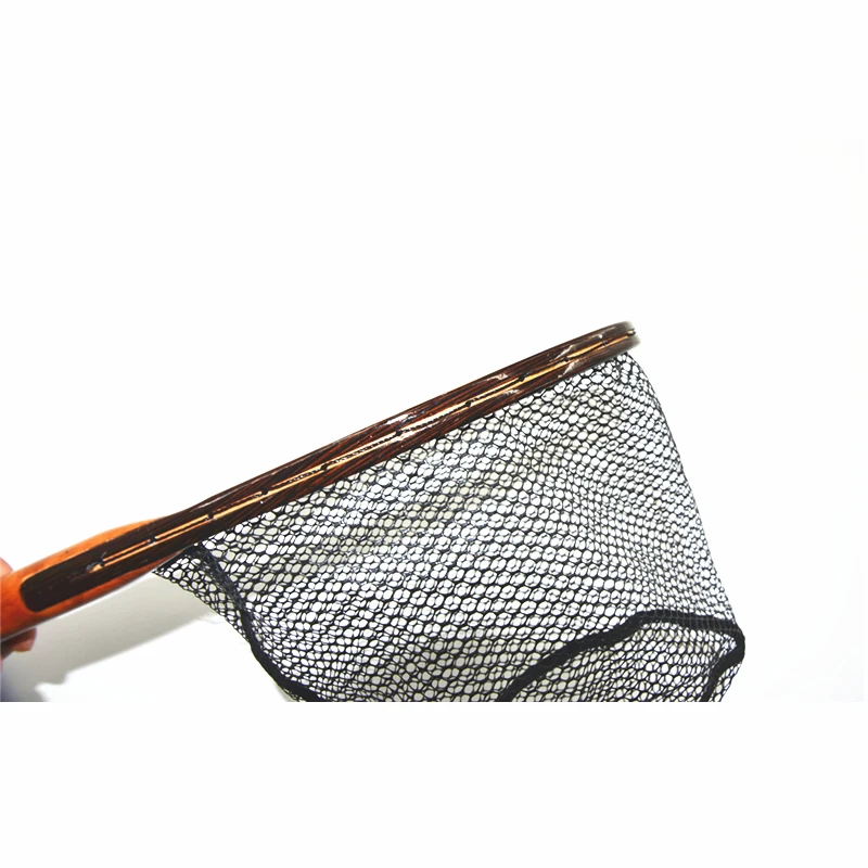 TAKEDO-Fly Fishing Landing Net, Soft Rubber Mesh Trout Net, Cinnamomum Camphora, Wooden Handle Catch and Release Net, TKL003