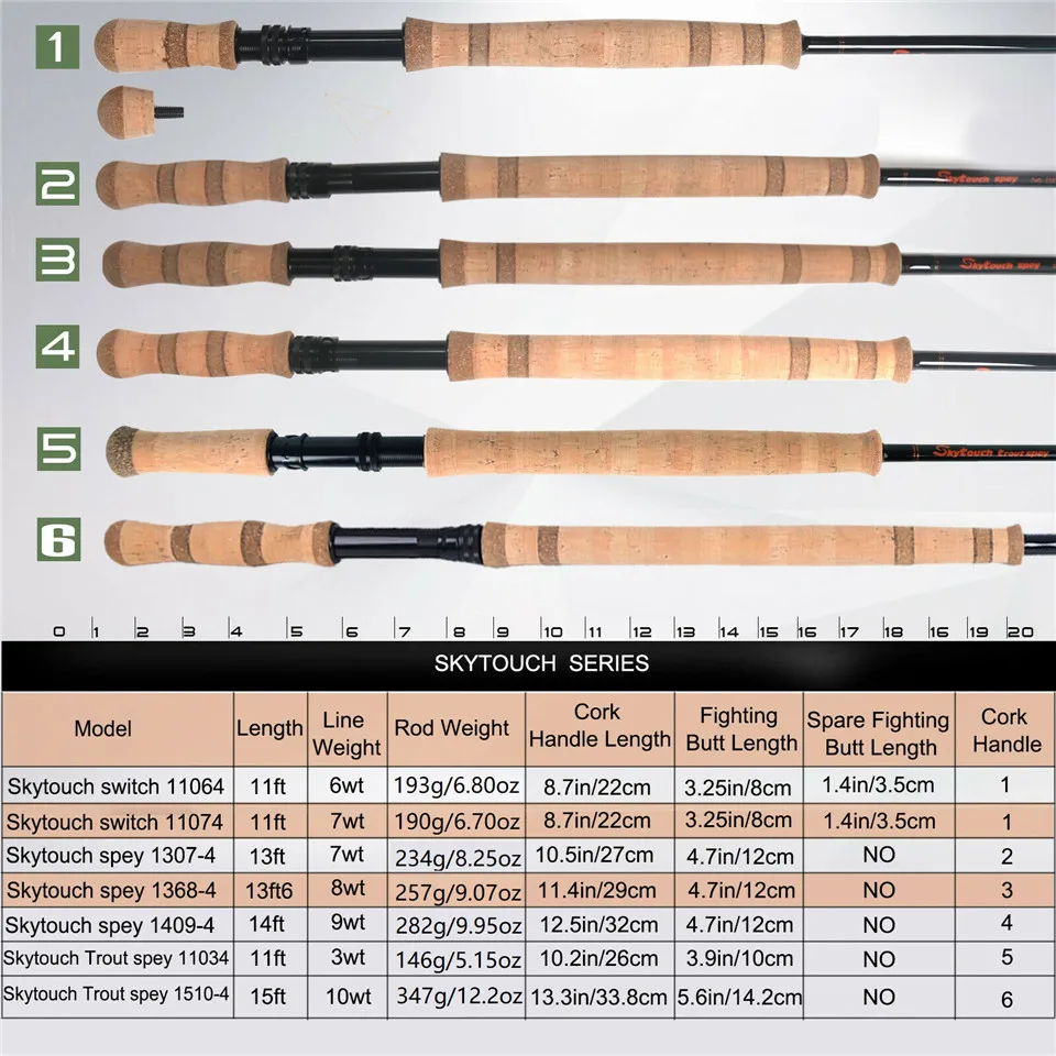 Maximumcatch SkyTouch Switch Spey 11/13/14ft 6-9wt Fly Fishing Rod 30T+40T Carbon Fiber Fast Action Fly Rod with Spare Butt