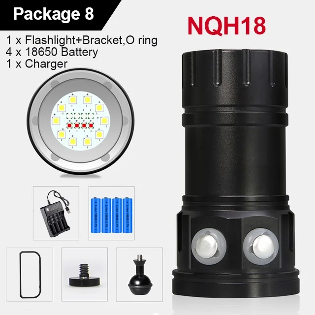 LED Diving Photography Flashlight 30000Lumens Underwater Lighting 100m Waterproof Tactical Torch Snorkel Deep Dives Fill Light