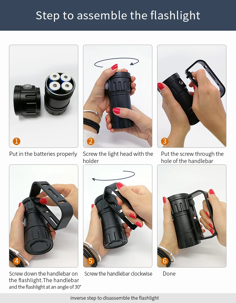 LED Diving Photography Flashlight 30000Lumens Underwater Lighting 100m Waterproof Tactical Torch Snorkel Deep Dives Fill Light