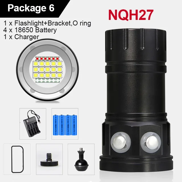 LED Diving Photography Flashlight 30000Lumens Underwater Lighting 100m Waterproof Tactical Torch Snorkel Deep Dives Fill Light