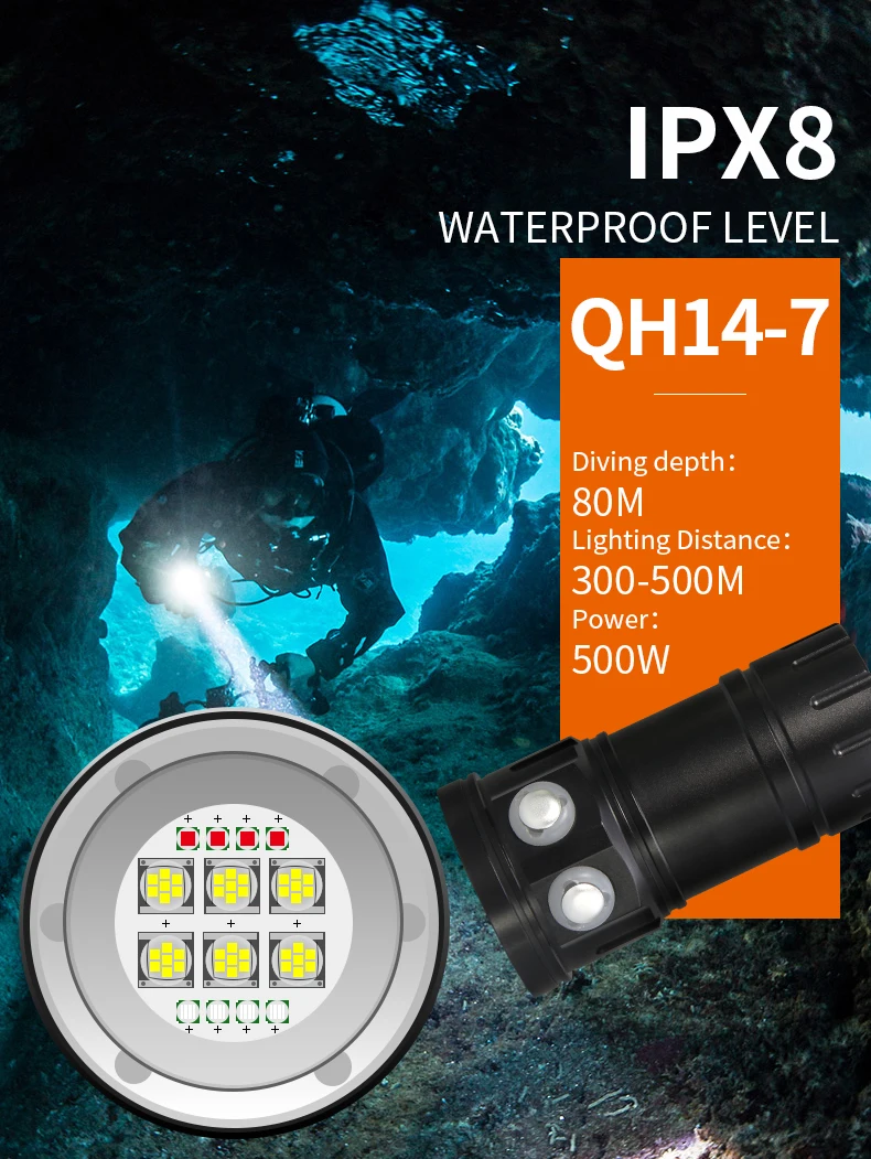 LED Diving Photography Flashlight 30000Lumens Underwater Lighting 100m Waterproof Tactical Torch Snorkel Deep Dives Fill Light