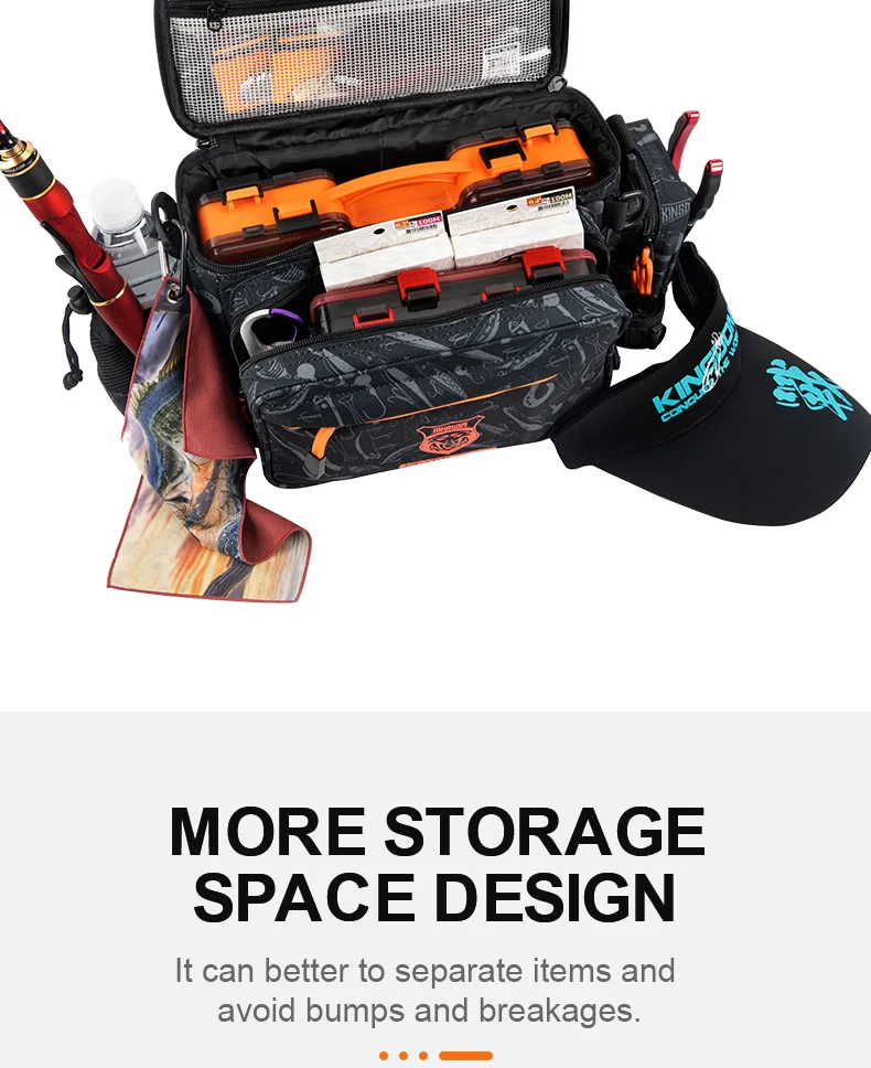 Kingdom Multifunctional Fishing Tackle Bag 44*21*22cm 1000D Nylon Waterproof Large Capacity Outdoor Sport Fishing Shoulder Bag