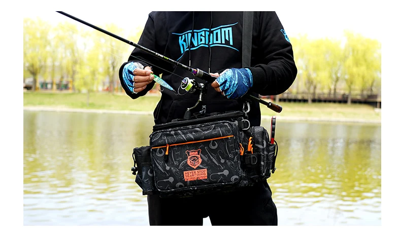 Kingdom Multifunctional Fishing Tackle Bag 44*21*22cm 1000D Nylon Waterproof Large Capacity Outdoor Sport Fishing Shoulder Bag