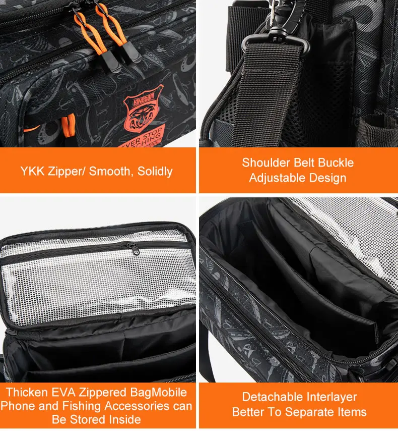 Kingdom Multifunctional Fishing Tackle Bag 44*21*22cm 1000D Nylon Waterproof Large Capacity Outdoor Sport Fishing Shoulder Bag