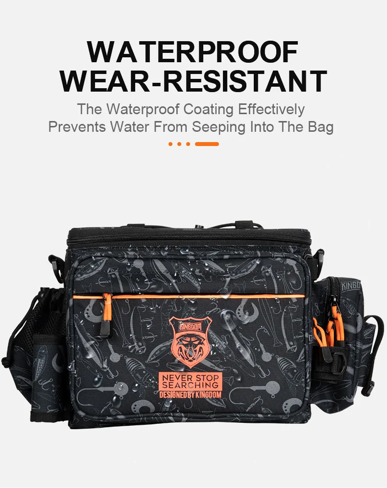 Kingdom Multifunctional Fishing Tackle Bag 44*21*22cm 1000D Nylon Waterproof Large Capacity Outdoor Sport Fishing Shoulder Bag