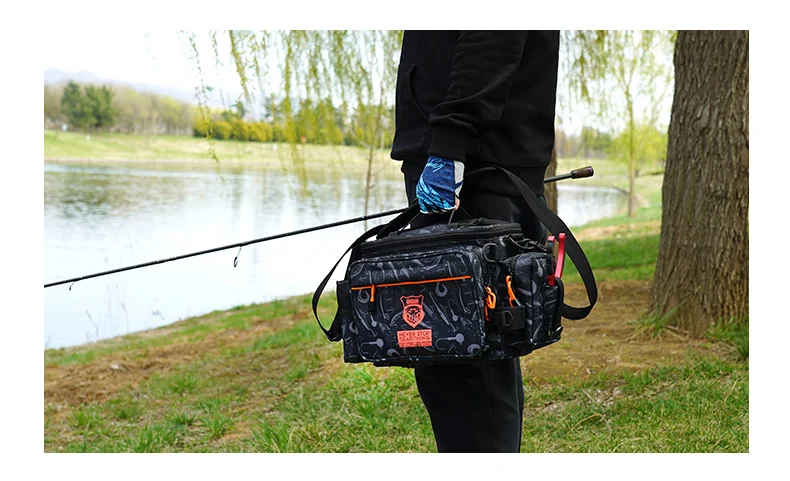 Kingdom Multifunctional Fishing Tackle Bag 44*21*22cm 1000D Nylon Waterproof Large Capacity Outdoor Sport Fishing Shoulder Bag