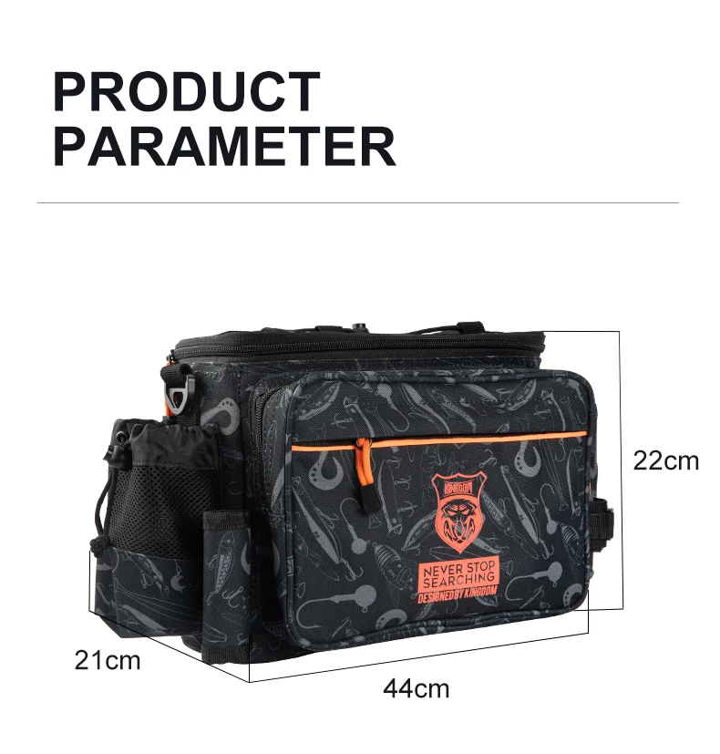 Kingdom Multifunctional Fishing Tackle Bag 44*21*22cm 1000D Nylon Waterproof Large Capacity Outdoor Sport Fishing Shoulder Bag