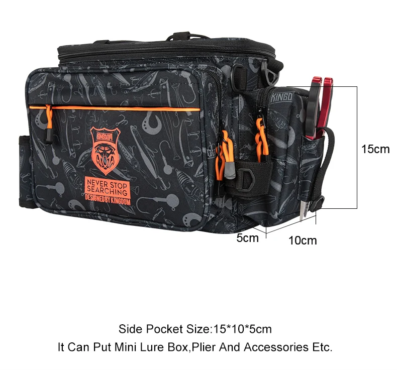 Kingdom Multifunctional Fishing Tackle Bag 44*21*22cm 1000D Nylon Waterproof Large Capacity Outdoor Sport Fishing Shoulder Bag