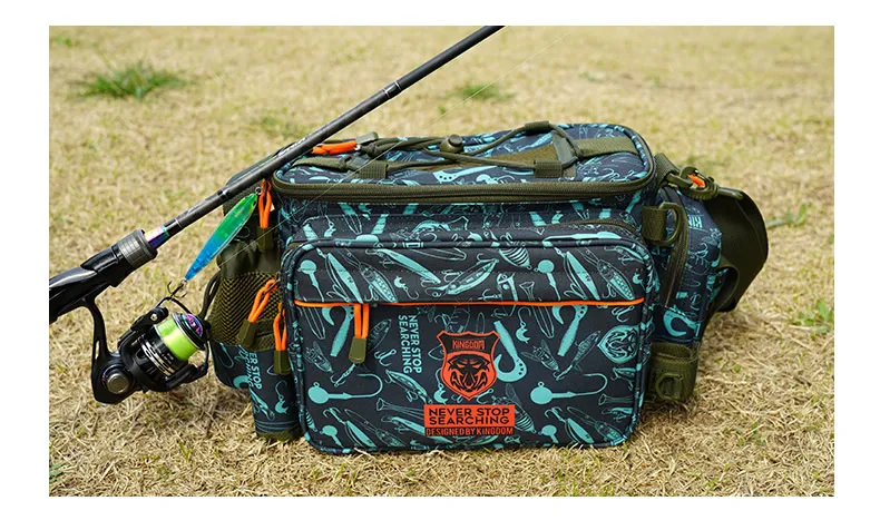 Kingdom Multifunctional Fishing Tackle Bag 44*21*22cm 1000D Nylon Waterproof Large Capacity Outdoor Sport Fishing Shoulder Bag