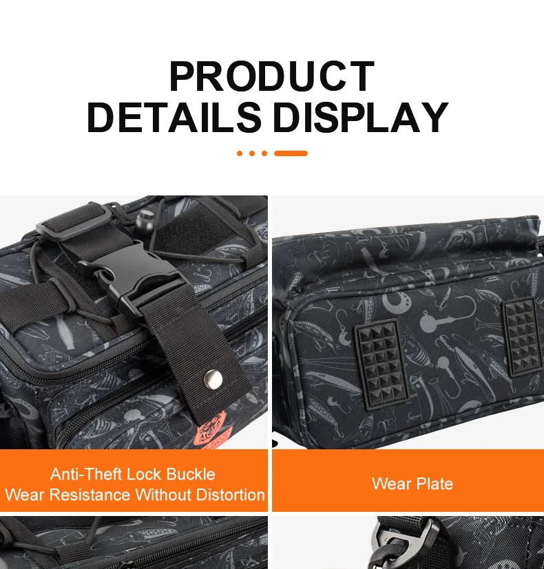 Kingdom Multifunctional Fishing Tackle Bag 44*21*22cm 1000D Nylon Waterproof Large Capacity Outdoor Sport Fishing Shoulder Bag