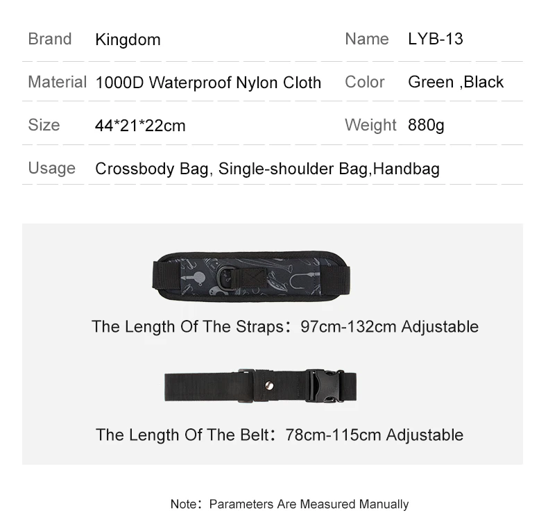 Kingdom Multifunctional Fishing Tackle Bag 44*21*22cm 1000D Nylon Waterproof Large Capacity Outdoor Sport Fishing Shoulder Bag