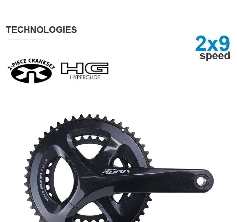 SHIMANO SORA R3000 2x9-speed Groupset with FC-R3000 Crankset and BB-RS500 Bottom Bracket shell width 68/70/86mm for Road bike