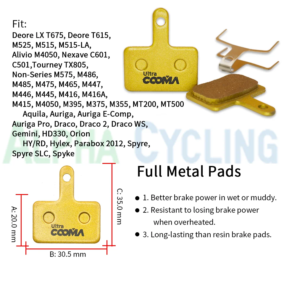 10 Pairs/20 PCS, Full Metal Bicycle Disc Brake Pads for SHIMANO SRAM AVID HAYES Magura Formula Hope and Scooter