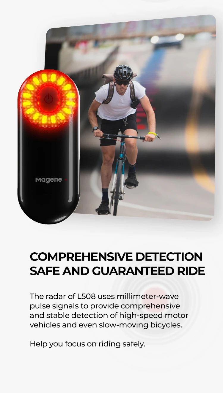Magene Radar Bike Tail Light L508 Bicycle Rear Brake Sensing Lamp Saddle Seatpost ChargingEbike Waterproof LED Cycling Taillight