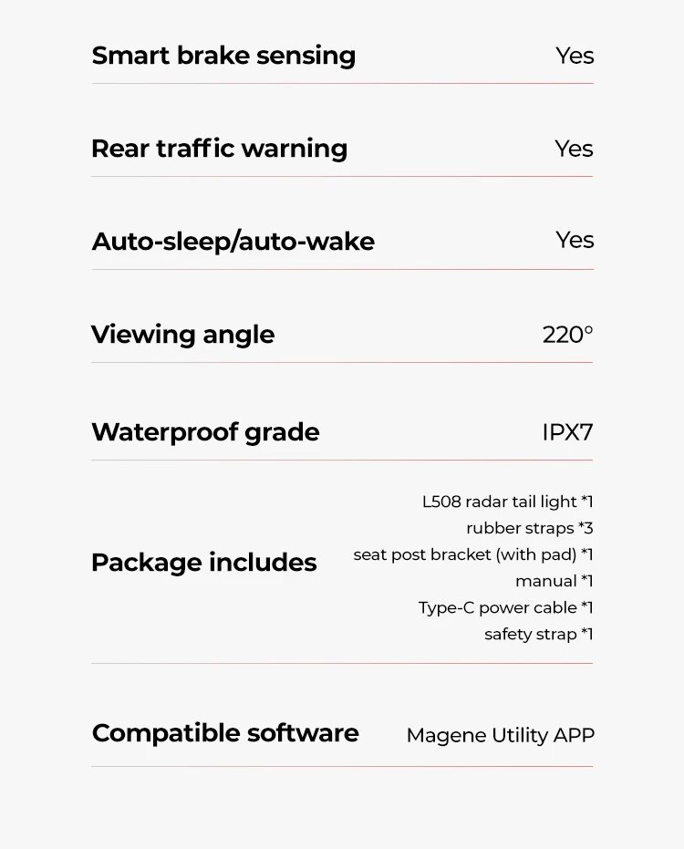 Magene Radar Bike Tail Light L508 Bicycle Rear Brake Sensing Lamp Saddle Seatpost ChargingEbike Waterproof LED Cycling Taillight