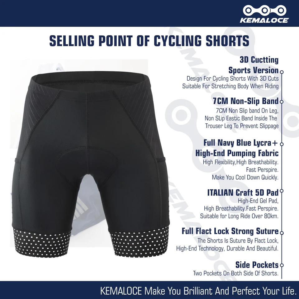KEMALOCE Cycling Shorts Men Blank Black&Grey&Red Gel Pad Summer Bike Shorts Road Racing Compression Reflective Bicycle Knicker