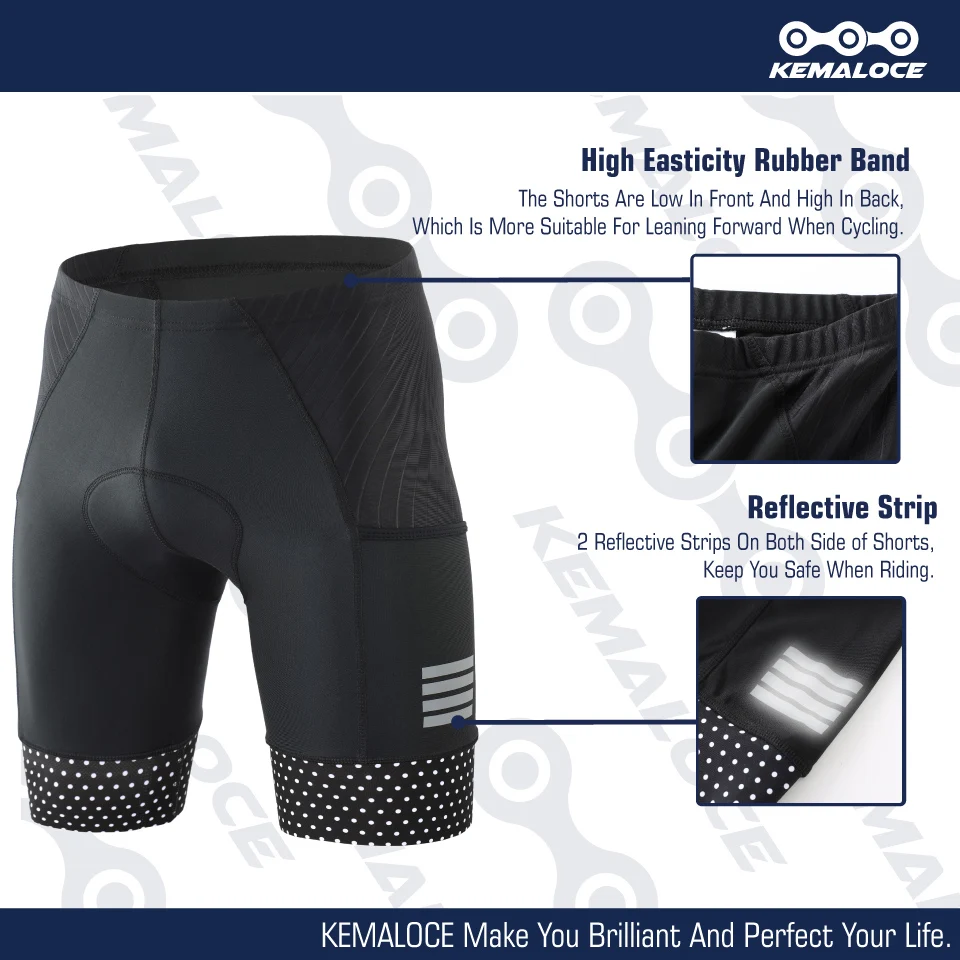 KEMALOCE Cycling Shorts Men Blank Black&Grey&Red Gel Pad Summer Bike Shorts Road Racing Compression Reflective Bicycle Knicker