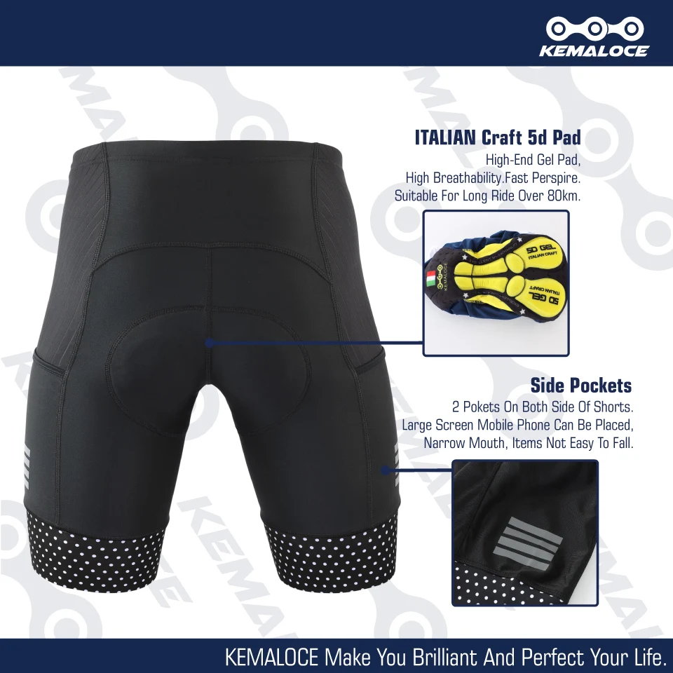 KEMALOCE Cycling Shorts Men Blank Black&Grey&Red Gel Pad Summer Bike Shorts Road Racing Compression Reflective Bicycle Knicker