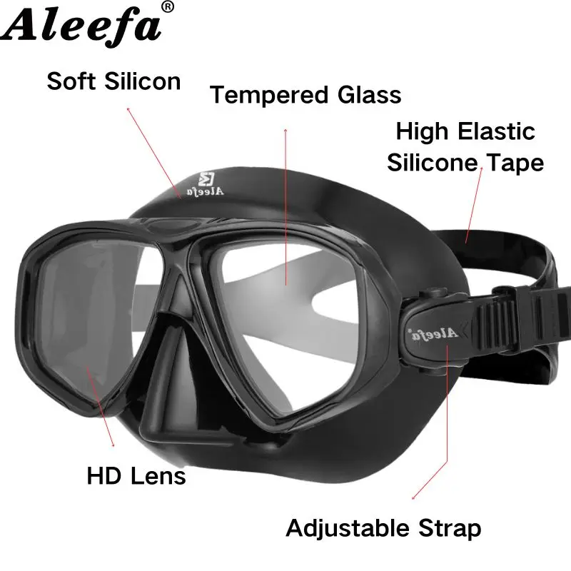 Hyperopia Diving Mask with Tempered Glasses Lens. Antifog Spray,Farsighted Dive Glasses swimming Goggles with nose cover