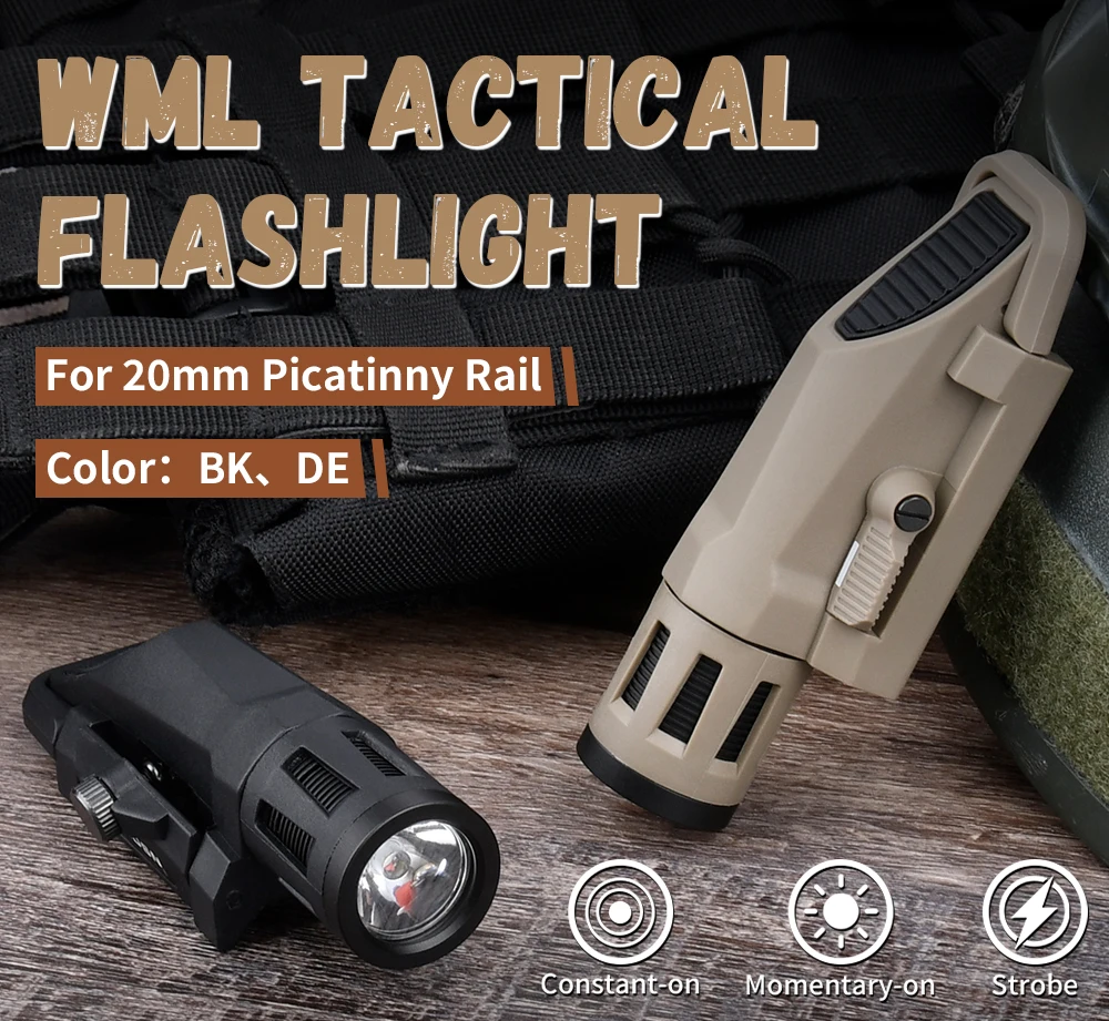 WADSN WML GEN2 Tactical Airsoft LED Strobe Flashlight Helmet Hunting Light Outdoor Lighting Fit 20mm Rail 400 Lumens