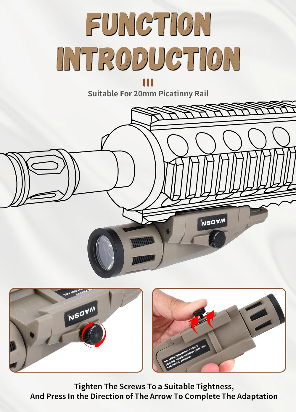WADSN WML GEN2 Tactical Airsoft LED Strobe Flashlight Helmet Hunting Light Outdoor Lighting Fit 20mm Rail 400 Lumens