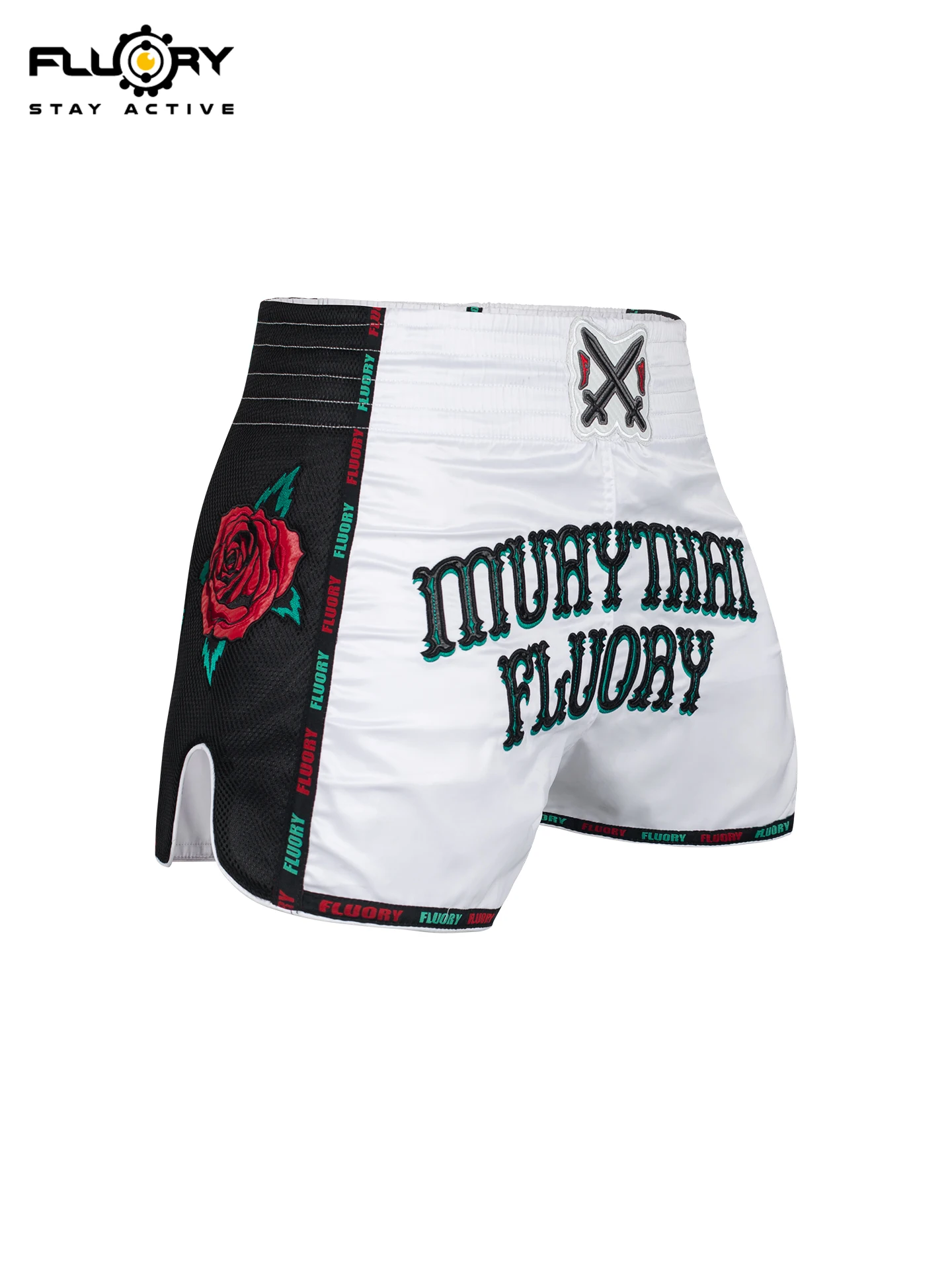 Fluory Muay Thai Boxing Shorts Colorful Line Rose Embroidery Women's Fitness Gym Sportswear Active Wear Casual Pants