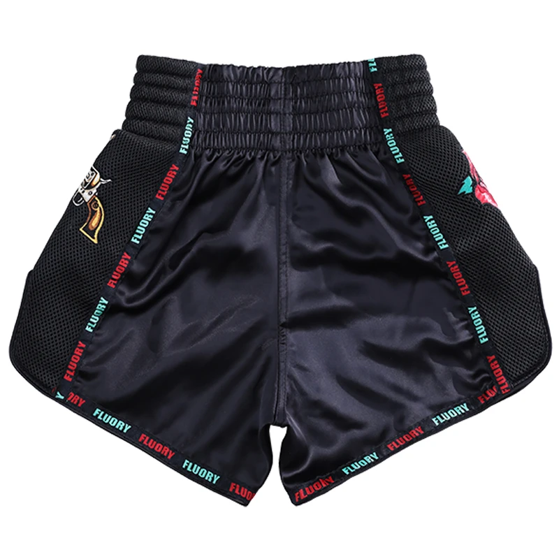 Fluory Muay Thai Boxing Shorts Colorful Line Rose Embroidery Women's Fitness Gym Sportswear Active Wear Casual Pants