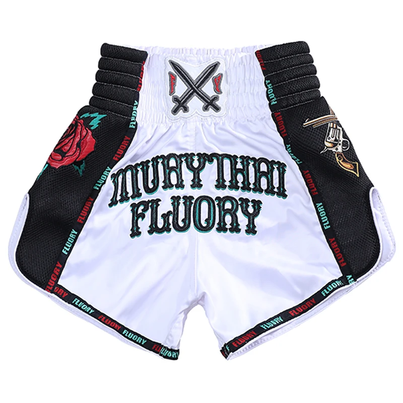 Fluory Muay Thai Boxing Shorts Colorful Line Rose Embroidery Women's Fitness Gym Sportswear Active Wear Casual Pants