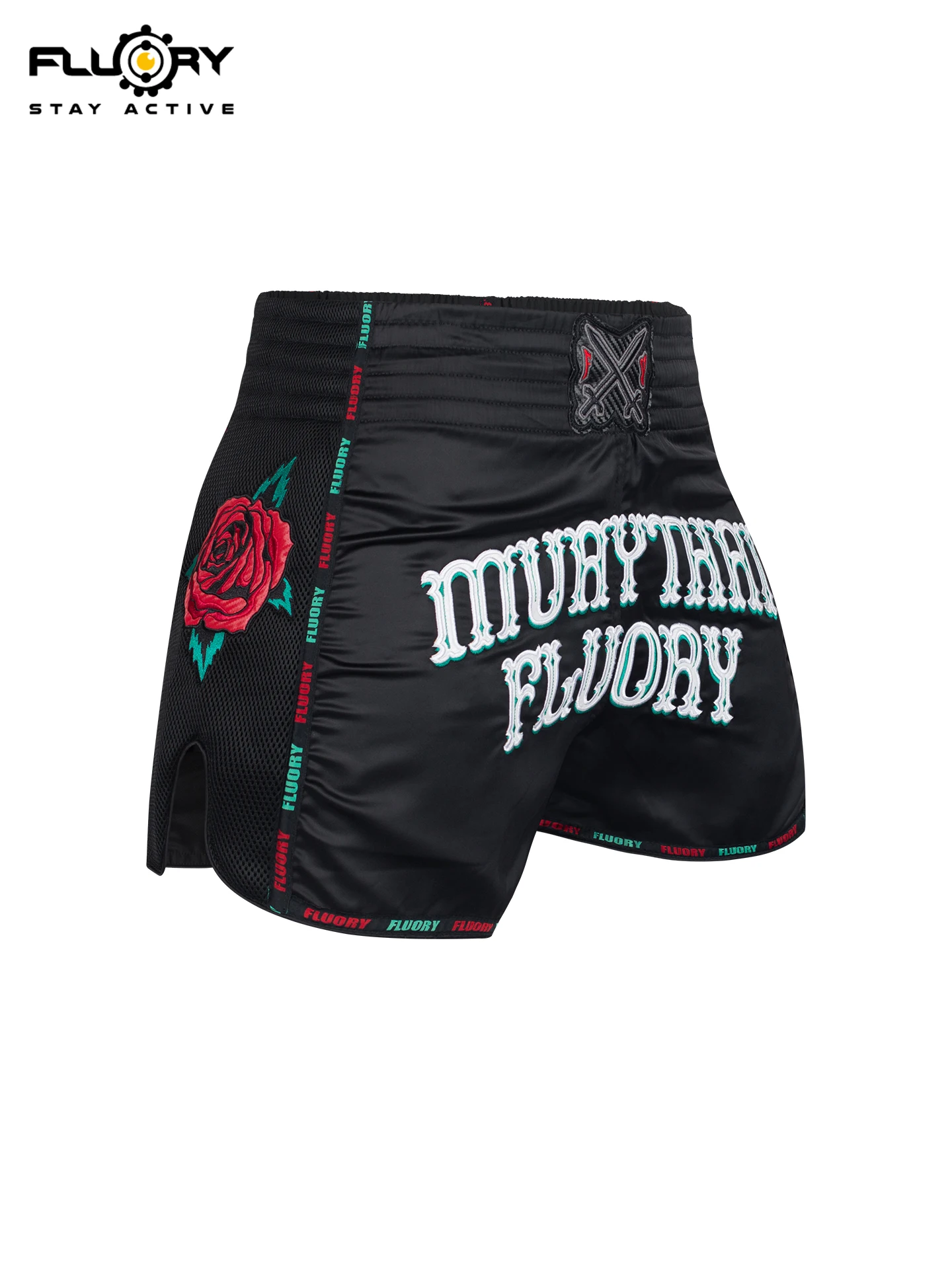 Fluory Muay Thai Boxing Shorts Colorful Line Rose Embroidery Women's Fitness Gym Sportswear Active Wear Casual Pants