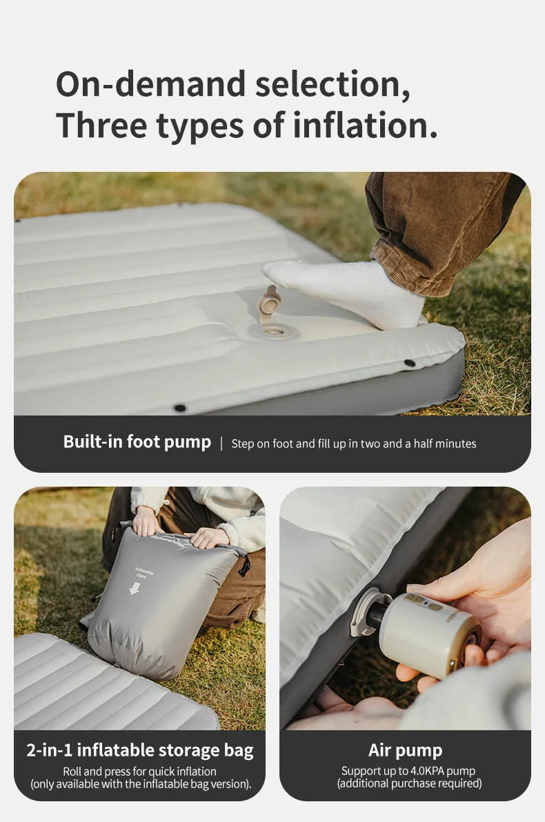 Naturehike Libamboo Inflatable Cushion Camping Ultralight Mat Outdoor Foot Pump Sleeping Pad 2 In 1 Backpacking Air Mattress