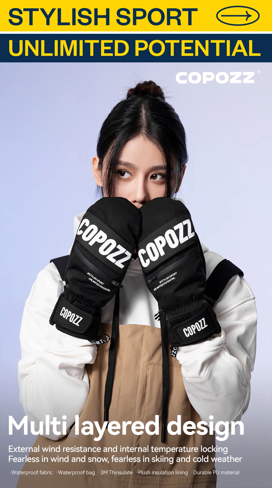 COPOZZ 3M Thinsulate Thick Adult Teenage Professional Snowboard Ski Gloves Windproof Winter Warm Thermal Snow Mittens Snowmobile