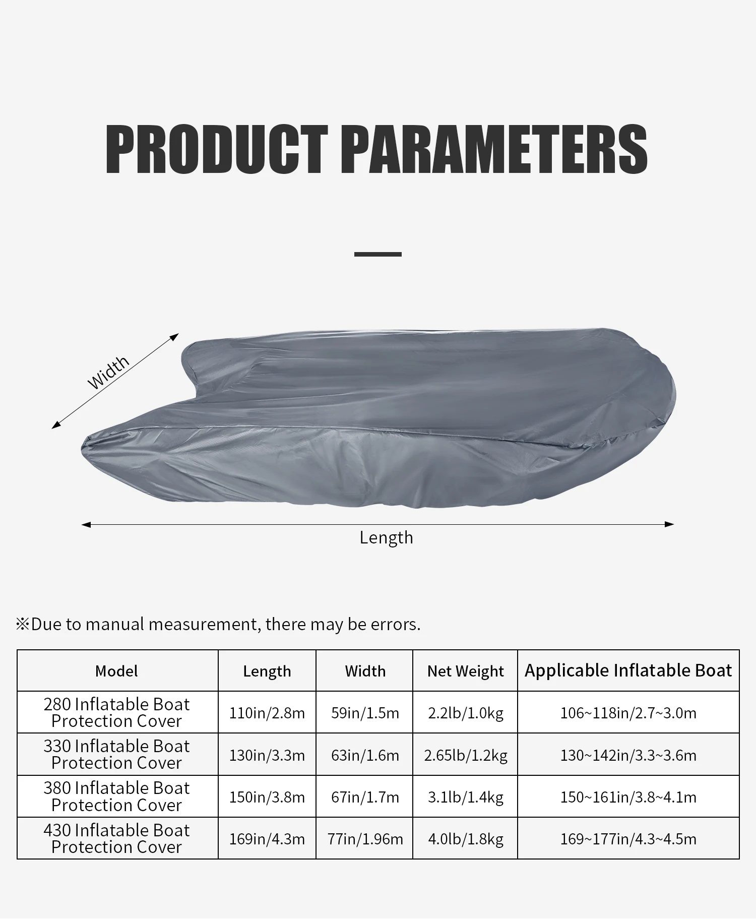 KOETSU 420D Marine Grade Anti-Fade and Tear-Resistant Rubber Boat Cover Sunshade Inflatable Boat Cover Silver Boat Cover