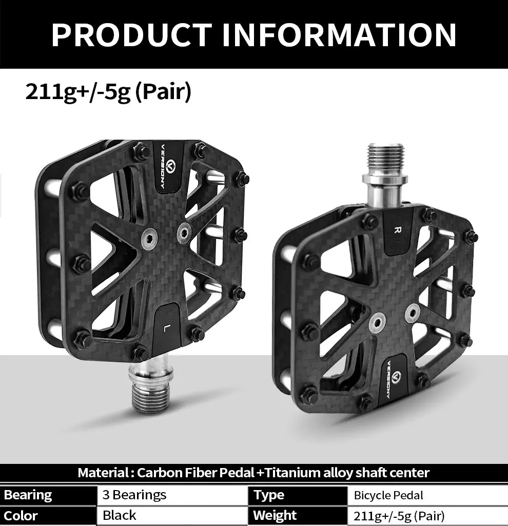 BXT Ultralight Carbon Fiber Bicycle Pedals Titanium Axle 3 Bearings Pedals MTB Road Bike Lightweight Flat Pedals