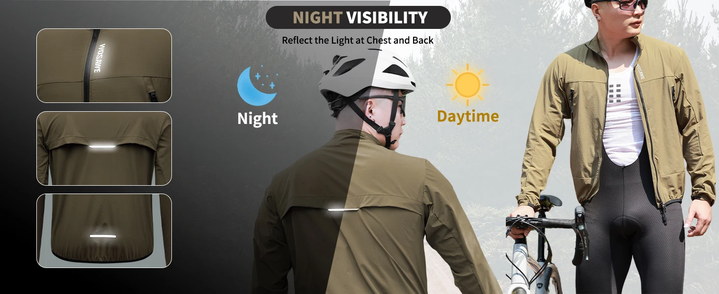 WOSAWE Unisex Cycling Jacket Water-Resistant Lightweight Men's Windbreaker Dual-Headed YKK Zipper Reflective