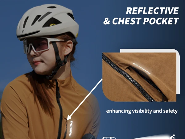 WOSAWE Unisex Cycling Jacket Water-Resistant Lightweight Men's Windbreaker Dual-Headed YKK Zipper Reflective