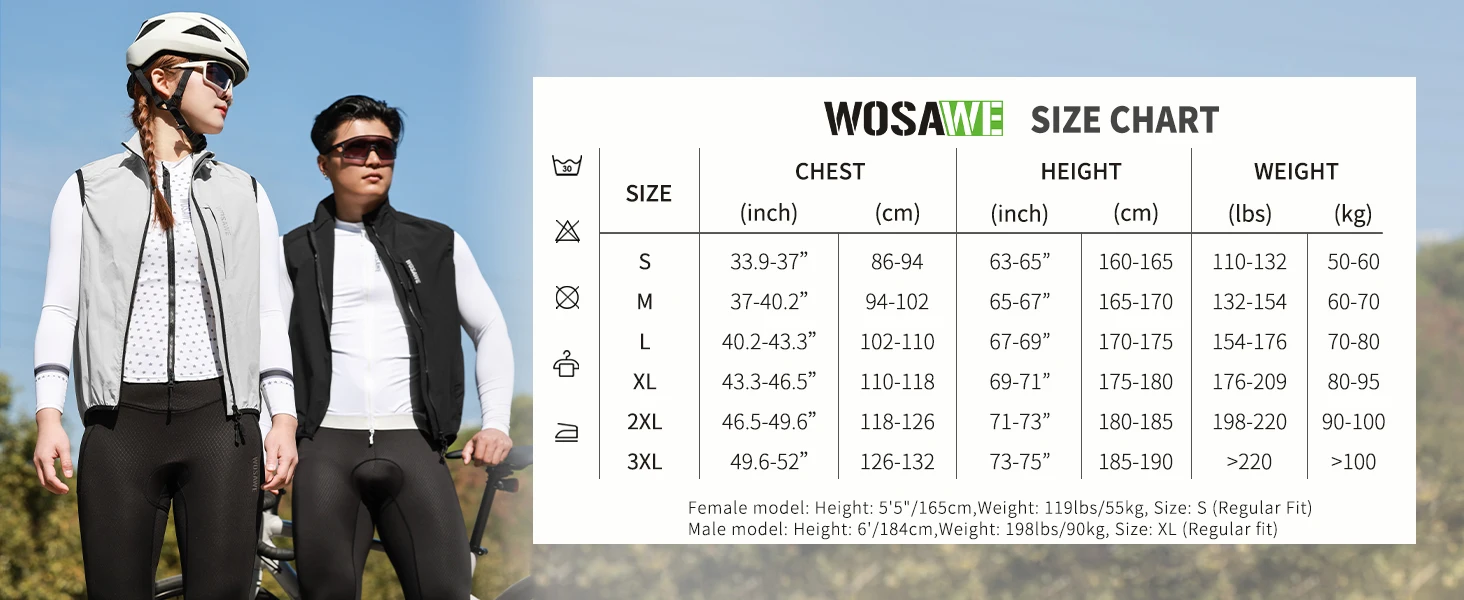 WOSAWE Unisex Cycling Jacket Water-Resistant Lightweight Men's Windbreaker Dual-Headed YKK Zipper Reflective