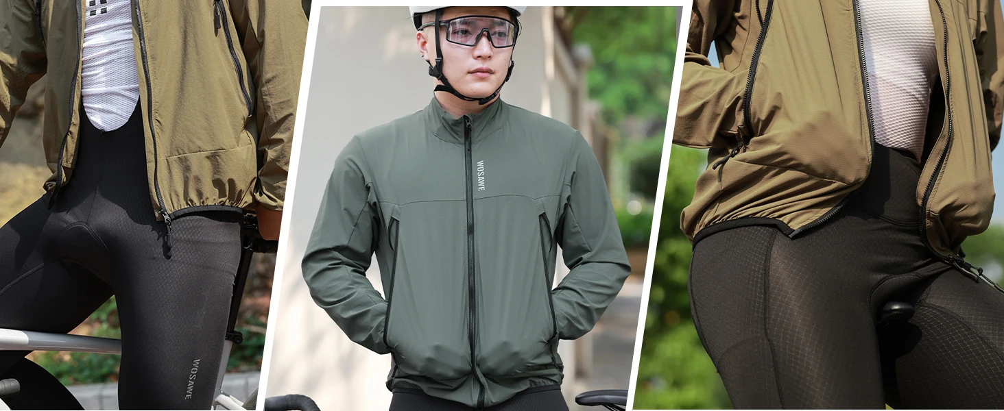 WOSAWE Unisex Cycling Jacket Water-Resistant Lightweight Men's Windbreaker Dual-Headed YKK Zipper Reflective