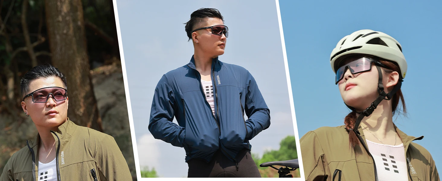 WOSAWE Unisex Cycling Jacket Water-Resistant Lightweight Men's Windbreaker Dual-Headed YKK Zipper Reflective