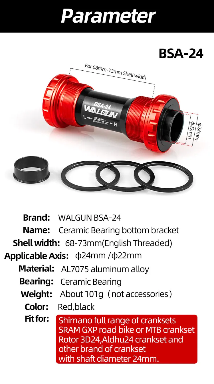 Bicycle Bottom Bracket BSA Thread Kit Fit 68 73mm Frame 22 24 29 30mm Axis Ceramic Bearing Bike BB for Shimano SRAM GXP Crankset