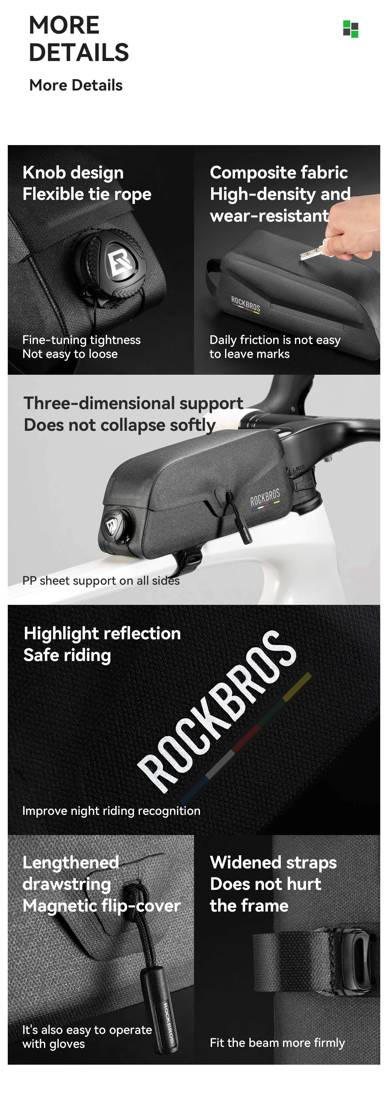ROCKBROS ROAD TO SKY Waterproof Bike Top Tube Bag Cycling Frame Bag for Bicycle Accessories Storage Lightweight