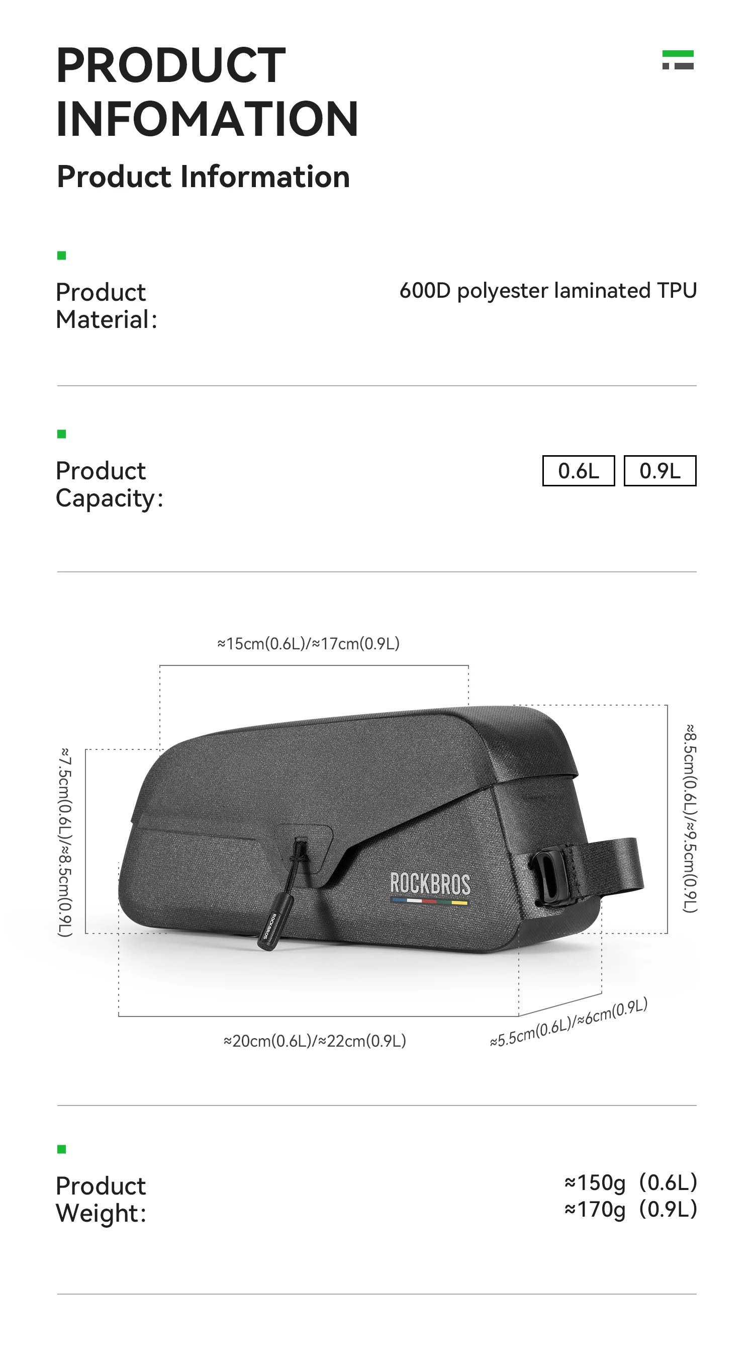 ROCKBROS ROAD TO SKY Waterproof Bike Top Tube Bag Cycling Frame Bag for Bicycle Accessories Storage Lightweight