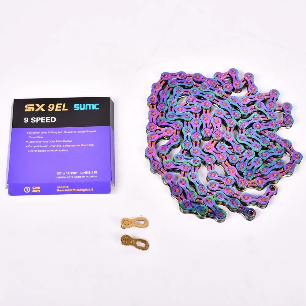 SUMC 9 10 11 12 speed Bicycle Rainbow Chain Colorful MTB Mountain Road Bike Shifting Chain With Missinglink For Shimano Sram